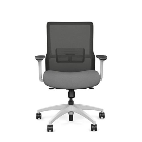 Novo office chair by SitOnIt with medium backrest, backrest material - mesh, seat - gray fabric, white frame, on wheels