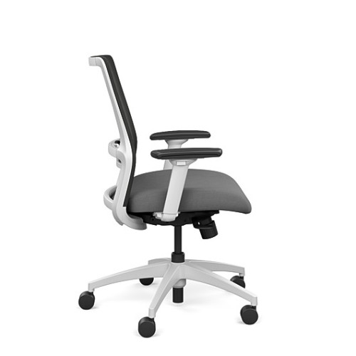 Novo office chair by SitOnIt with medium backrest, backrest material - mesh, seat - gray fabric, white frame, on wheels-2