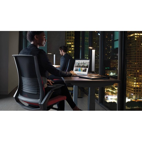 SitOnIt Vectra task chair with high back, mesh back, blue fabric seat, grey frame, on wheels-10