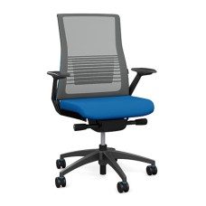SitOnIt Vectra task chair with high back, mesh back, blue fabric seat, grey frame, on wheels