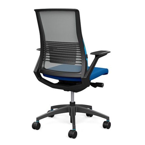 SitOnIt Vectra task chair with high back, mesh back, blue fabric seat, grey frame, on wheels-2