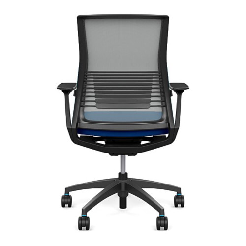 SitOnIt Vectra task chair with high back, mesh back, blue fabric seat, grey frame, on wheels-3