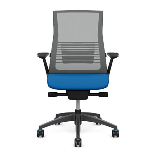 SitOnIt Vectra task chair with high back, mesh back, blue fabric seat, grey frame, on wheels-7
