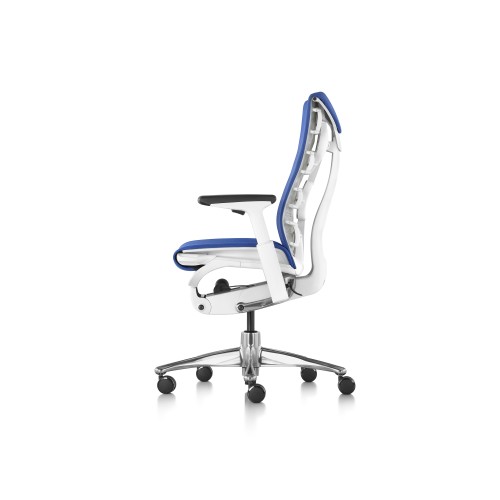 Embody office chair, on castors, white frame, blue fabric, 1HA14-4