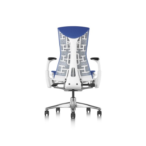 Embody office chair, on castors, white frame, blue fabric, 1HA14-2