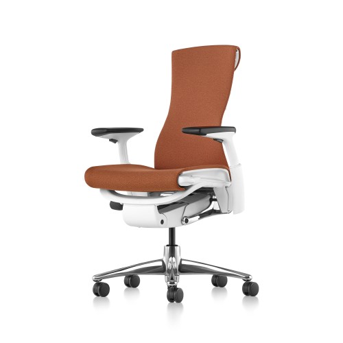 Embody office chair, on castors, white frame, papaya orange fabric, 1HA06-1