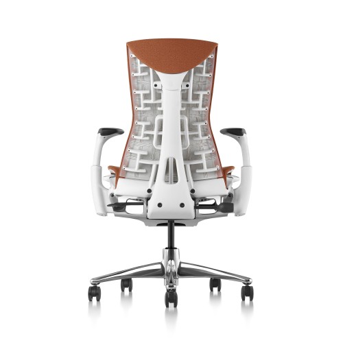 Embody office chair, on castors, white frame, papaya orange fabric, 1HA06-3
