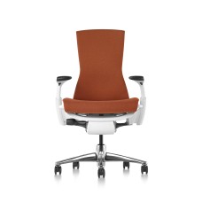 Embody office chair, on castors, white frame, papaya orange fabric, 1HA06