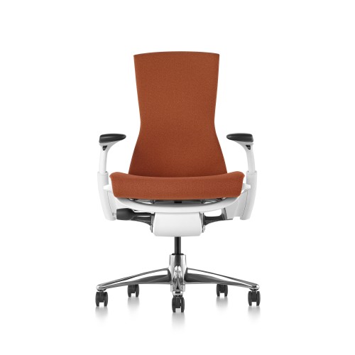 Embody office chair, on castors, white frame, papaya orange fabric, 1HA06
