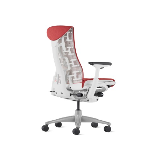 Embody office chair, on castors, white frame, red fabric, 1HA07-3